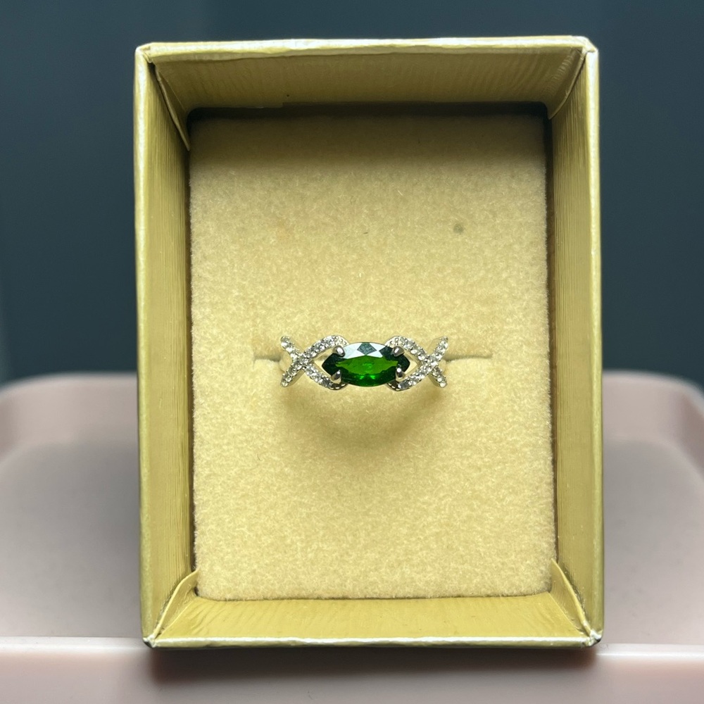 Green Chrome Diopside Rhodium Over Sterling Silver Ring 1.39ctw